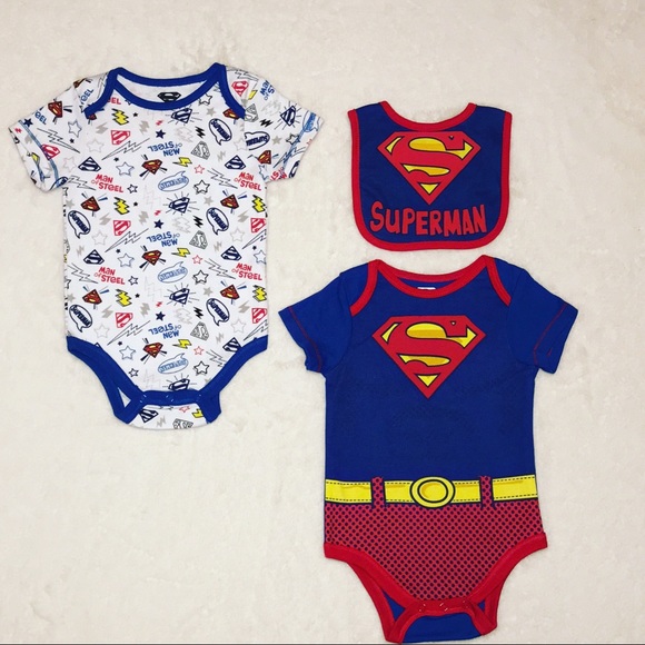Two Superman baby onesies & one Superman baby bib - Picture 1 of 1